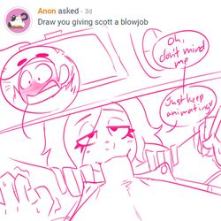 :3 artist_self-insert ask_me_anything blowjob brown_hair cute dark-skinned_female deepthroat fellatio lizielewddle lizielewddle_(character) oral oral_sex peonypetals pleasure_face scott_falco secretly_loves_it self_insert text under_the_table