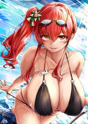 1girls alternate_costume azur_lane bikini female female_only giant_breasts goggles goggles_on_head huge_breasts ibara_azuki_(azk_ibr2nd) light-skinned_female light_skin looking_at_viewer red_eyes red_hair sardegna_empire_(azur_lane) seductive solo tagme thick_thighs water whistle zara_(azur_lane) zara_(poolside_coincidence)_(azur_lane)