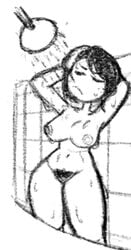 artist_self-insert breasts dyed_hair goth jennlumm lumina_(jennlumm) naked pubic_hair self_insert shower showering