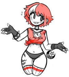 artist_self-insert blush dyed_hair fingerless_gloves freckles goth jennlumm lumina_(jennlumm) midriff panties self_insert tattoo thighhighs