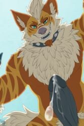 2:3 absurd_res anthro arcanine bodily_fluids canid canine canis claws collar cum cum_leaking digital_media_(artwork) domestic_dog dominant dominant_male dripping electroporn erection fangs first_person_view fur genital_fluids genitals hair hi_res humanoid_genitalia humanoid_penis looking_at_viewer lycan_(ikbeanie) male male_only mammal nintendo nude open_mouth penis pokemon pokemon_(species) precum precum_drip simple_background smile solo standing standing_over stripes submissive submissive_pov teeth tongue video_games