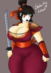 1girls big_ass big_breasts black_hair brawlhalla cleavage demon_girl edit edited edited_art female galacticlewd galacticlewd_edits hattori_(brawlhalla) huge_ass huge_breasts ninja ninja_girl ponytail sword thick_thighs tight_clothing tight_fit weapon