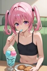 ai_generated devilukean devilukean_female flat_chest ice_cream koihi nana_asta_deviluke pink_hair to_love-ru tomboy twintails violet_eyes