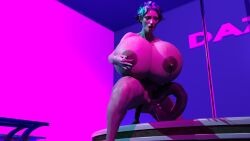 3d big_areola big_ass blue_hair breastmilk dildo_in_ass futanari horsecock huge_breasts huge_cock long_nails purple_eyes self_fuck stripper_pole termos3d
