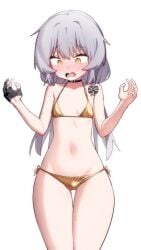 1boy 2d femboy fingerless_gloves gold_bikini grey_hair ikr_(artist) long_hair male otoko_no_ko tongkkangi tongkkangi_(streamer) virtual_youtuber