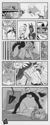 1boy 1girls 2d 2d_(artwork) beastiality bed bedroom bent_over big_breasts black_fur blonde_female blonde_hair blush blushing canid canine canine_penis cum_in_pussy doggy_style female_penetrated feral feral_on_human feral_penetrating houndoom knotting licking_lips licking_pussy long_hair male/female monochrome ohudraws panties pokeball pokemon pokemon_(species) pokephilia reaching reverse_doggy_style skirt sweat sweating swinging_breasts worm's-eye_view
