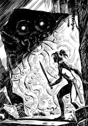 action_pose amazon barefoot casual cave completely_nude female human lipatov nudist original pale_skin scabbard sword tactical_nudity warrior weapon
