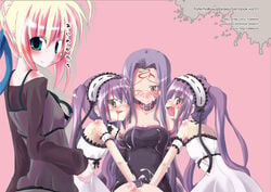 1futa 3girls artoria_pendragon bottomless_skirt bukkake cum cum_in_clothes cum_on_clothes cum_under_clothes cumshot dickgirl ejaculation erection erection_under_clothes erection_under_skirt euryale euryale_(fate) facial fate/grand_order fate/hollow_ataraxia fate/stay_night fate_(series) female female_with_female futa_on_female futa_with_female futanari grey_eyes handjob intersex kazekawa_nagi medusa_(fate) penis penis_bulge penis_under_clothes penis_under_skirt purple purple_hair skirt skirt_lift smile stheno_(fate) tenting tied_hair