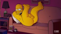 1boy anus ass beer beer_can blargsnarf can homer_simpson legs_up male male_only nude overweight overweight_male penis sofa the_simpsons