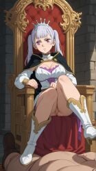ai_generated bbm big_ass black_clover boots koihi no_panties noelle_silva pussy silver_hair teenage_girl throne, twintails