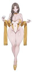 1girls beauty_mark big_ass body_hair brown_eyes brown_hair brunette_hair choker heels high_heels huge_breasts light-skinned_female light_skin looking_at_viewer mature mature_female mature_woman mimyo mole_on_breast mole_under_mouth original original_character scarf see-through_bodysuit see-through_clothing smiley_face smiling solo solo_female thick thick_thighs thighs yellow_body