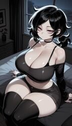? ai_generated ashley_graves big_breasts female female_only goth goth_girl high_resolution huge_breasts huge_thighs light-skinned_female light_skin looking_at_viewer massive_breasts naughty_face pink_eyes ponytail short_shorts smiling solo solo_female squatting sweat sweatdrop the_coffin_of_andy_and_leyley thick_body thick_female thick_thighs thighs thighs_bigger_than_head voluptuous voluptuous_female