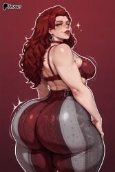 ai_generated avengers back_view backboob bare_thighs big_ass big_breasts big_butt bra fat_ass forbidden_pants gigantic_ass green_eyes huge_breasts huge_thighs light-skinned_female light_skin long_hair looking_back marvel marvel_comics marvel_rivals massive_ass massive_breasts one_eye_closed red_hair scarlet_witch scarlet_witch_(marvel_rivals) smiling solo_female squatting sweat sweatdrop thick_body thick_female thick_thighs thighs voluptuous voluptuous_female wanda_maximoff x-men yashugai