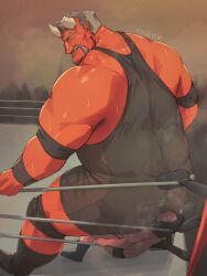 bara demon facesitting gay horns kuki1210 male male_only musk singlet size_difference smothering smothering_ass sweat sweating