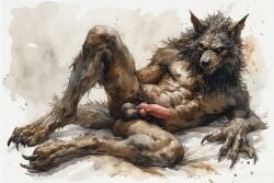 adam360 ai_generated balls cock erection furry male penis solo_male werewolf