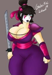 1girls big_ass big_breasts black_hair brawlhalla cleavage demon_girl edit edited edited_art female galacticlewd galacticlewd_edits hattori_(brawlhalla) huge_ass huge_breasts ninja ninja_girl ponytail sword thick_thighs tight_clothing tight_fit weapon