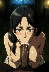 ai_generated akaz123 attack_on_titan blowjob blowjob_face carla_jaeger cheating_wife cum_in_mouth drooling horny_female housewife large_breasts looking_at_viewer mature_female shingeki_no_kyojin steaming_body sweating vacuum_blowjob vacuum_fellatio