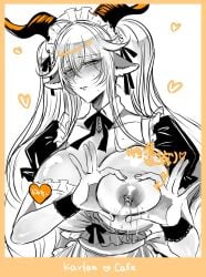 arknights artist_request breasts degenbrecher_(arknights) female female female_only heart_hands lactation maid_uniform
