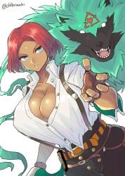 1girls big_breasts blue_eyes brazilian brazilian_female breasts busty chikoinochi cleavage curves curvy curvy_body dark-skinned_female dark_skin female female_only fingerless_gloves giovanna_(guilty_gear) gloves guilty_gear guilty_gear_strive huge_breasts large_breasts red_hair revealing_clothes