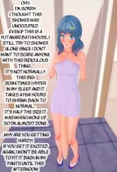 blue_eyes blue_hair caption cute cute_face embarrassed flaccid flaccid_penis futa_only futanari gigantic_penis huge_cock jdelta long_penis penis_longer_than_knee pov pov_eye_contact shy suki_chinbokki towel_only