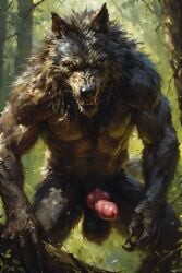 adam360 ai_generated balls cock erection furry male penis solo_male werewolf