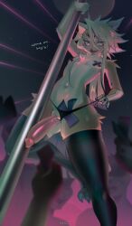 absurd_res anthro avian bird clothing cybernetics cyborg genitals hi_res legwear machine male owl penis razor_sharp solo stripper tights zlatavector