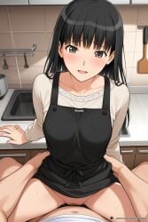 ai_generated amagami ayatsuji_tsukasa black_hair clothed_sex koihi long_hair pov sex sex_in_kitchen smile