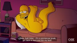 1boy anus ass beer beer_can blargsnarf can english_text homer_simpson legs_up male male_only nude overweight overweight_male penis sofa the_simpsons