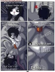 american_opossum anthro anthro_on_anthro artist_name bed belly black_body black_eyes black_fur black_hair blonde_hair canid canine canis comic dialogue digital_media_(artwork) domestic_cat english_text evelyne_(spikethefurry) felid feline felis female female_anthro from_front_position fur furniture genitals grey_body grey_fur group hair hi_res hybrid kia_(spikethefurry) lying male male/female male_anthro mammal marsupial missionary_position monochrome nude nude_anthro nude_female nude_male on_back on_bed penetration penis pink_nose pussy sex simple_background spike_(spikethefurry) spike_the_furry spread_legs spreading tail teeth text trio url vaginal_penetration virginia_opossum white_body white_fur wolfdog