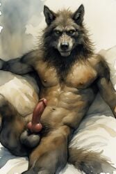 adam360 ai_generated balls cock erection furry male penis solo_male werewolf