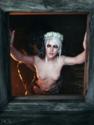 3d armpits breasts cd_projekt_red ciri female flower_crown freckles green_eyes hip_grab light-skinned_female looking_at_viewer mascara monster nipples penetration scar sex the_witcher_(series) the_witcher_3:_wild_hunt vaginal_penetration werewolf white_hair witcherres