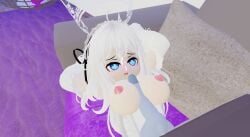 1boy1girl 3d angel blue_eyes blush boy_on_top cum_on_face cumshot dress female male penis roblox roblox_avatar roblox_studio robloxian tagme titjob white_hair