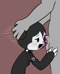 absurd_res anthro balls blood bodily_fluids claws collar cute_fangs demon duo e254e eye_penetration fangs female flat_chested forceful genitals gore hi_res horn human male male/female mammal masochism mhery_(e254e) mutilation nipples pain penis teeth violence