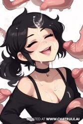 ai_generated ashley_graves cum cum_on_face multiple_penises pleasure_face tagme video watermark