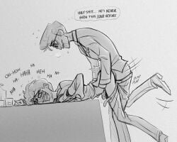 2boys alastor_(hazbin_hotel) anal biting_lip clothing drunk_male drunk_sex flinch gay gay_sex half hazbin_hotel holding_waist human_alastor_(hazbin_hotel) human_vox_(hazbin_hotel) laughing male no_background penis ranksauce sex sound_effects table table_sex tagme twink twink_bottom twink_top vox_(hazbin_hotel) whiskey yaoi young_top_older_bottom