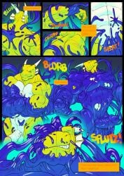 anthro ass balls big_balls big_penis claws coat cock comic cum dialogue dick dragon engis_(trencalos) fins flexing furry fusion gay goo_creature grey_body homosexual laboratory male male/male male_only markings merging moaning muscles muscular muscular_male necktie penis reptile scales semen shark shark_tail sharp_teeth slime stripes tail tentacle testicles trencalos vein veiny_penis