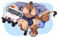 balls bara beard big_balls big_muscles big_penis body_hair clothing facial_hair flaccid hyper_muscles hyper_penis male male_only muscles muscular penis penis_out penis_through_leghole remert solo solo_male sweat sweating tan_skin