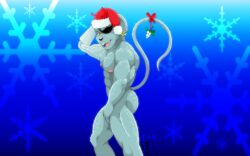 1boy 2010 antennae ass bara biker_mice_from_mars blue_background christmas dated fabfelipe male male_only mistletoe mistletoe_on_tail modo_(bmfm) muscular nipples rodent santa_hat simple_background snowflake snowflake_background solo tagme