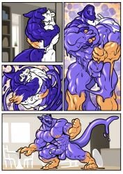 anthro balls bear blue_body cock cum dick engis_(trencalos) furry fusion gay goo_creature homosexual kissing male male/male male_only merging muscles muscular muscular_male penis semen shark shark_tail slime tail testicles trencalos ursid ursine vein veiny_penis white_body