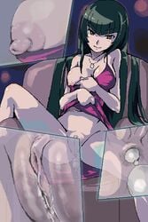 anal anal_beads anus black_hair breasts fever-san gundam gundam_00 long_hair naughty_face nipples no_panties pussy pussy_juice seductive_smile shirt_pull sitting smile spread_legs uncensored wang_liu_mei