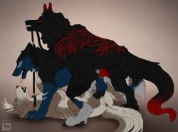 2024 anal animal_genitalia animal_penis animal_pussy antlers anus artist_logo balls black_body black_collar black_fur black_penis blue_body blue_eyes blue_fur brown_body brown_fur canid canine canine_genitalia canine_penis canine_pussy canis collar dated erection female female_penetrated feral feral_on_feral feral_penetrated feral_penetrating feral_penetrating_feral fur genitals group group_sex hi_res horn killthe_demon knot leash leash_pull logo lucky_pierre male male/female male/male male_penetrated male_penetrating male_penetrating_female male_penetrating_male mammal markings narrowed_eyes open_mouth orange_eyes penetration penis pink_tongue pussy red_markings red_penis sex side_view signature simple_background threesome tongue tongue_out trio white_body white_fur white_markings wolf