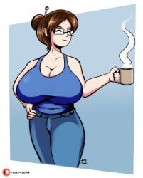 1girls breasts cleavage deep_cleavage huge_breasts hyper_breasts lucy_fuchs mei_(overwatch) overwatch tagme