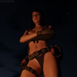 3d brown_hair brown_hair_female campfire medium_ass metal_gear_solid night night_sky ponytail ponytail_female posing quiet_(metal_gear) romantic romantic_ambiance romantic_night stefanie_joosten stumpie
