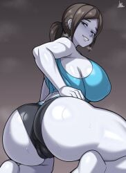 1girls 2d alternate_version_available ass ass_focus big_ass big_breasts big_butt big_thighs black_hair bubble_butt busty cameltoe curvaceous curvaceous_female curvy curvy_female fat_ass female female_only huge_ass huge_breasts huge_butt huge_thighs jmg looking_at_viewer ponytail pussy smile solo solo_female sweat thick_ass thick_butt thick_hips thick_legs thick_thighs tight_clothing voluptuous voluptuous_female white_skin wii_fit wii_fit_trainer
