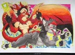 anthro anthro_dragon bondage bondage bound canid canine canis colar dragon duo extasy from_behind_position good_boy hi_res karmalow leash leash_pull magic male male/male mammal mythological_creature mythological_scalie mythology orion_(disambiguation) scalie sex traditional_media_(artwork) wings wolf