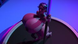 big_areola big_ass blue_hair futanari horsecock huge_breasts huge_cock long_nails purple_eyes stripper_pole termos3d