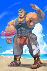 55mango armpit armpit_hair balls bara bulge clothing facial_hair fantastic_boyfriends:_legends_of_midearth flaccid fully_clothed jormungand_(fantastic_boyfriends) male male_only muscles muscular musk penis solo solo_male sweat sweating