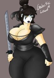 1girls big_ass big_breasts black_hair brawlhalla cleavage demon_girl edit edited edited_art female galacticlewd galacticlewd_edits hattori_(brawlhalla) huge_ass huge_breasts ninja ninja_girl ponytail sword thick_thighs tight_clothing tight_fit weapon
