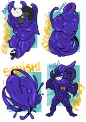 anthro blue_body ear_piercing earrings engis_(trencalos) flexing furry fusion gay goat goo_creature hair homosexual hooves horn male male/male male_only merging muscles muscular muscular_male piercing shark slime trencalos