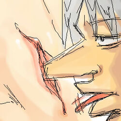 afterimage akagi akagi:_yami_ni_oritatta_tensai artist_request character_request clitoral_hood clitoris close-up colored_sketch cunnilingus cunnilingus_during_penetration grey_hair hetero long_nose lowres nose_in_pussy oekaki pointy_nose pussy tongue_out vaginal vaginal_insertion vaginal_penetration vaginal_sex weird_nose